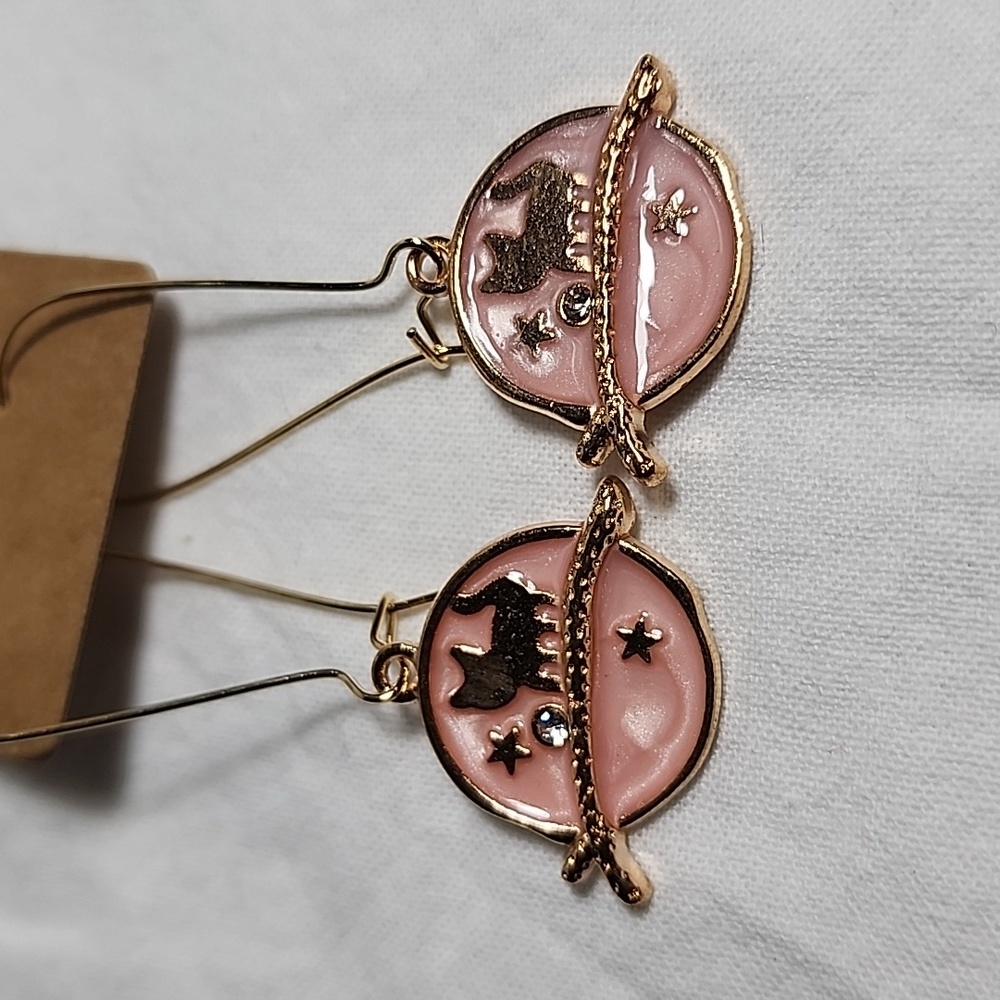 Pink and Gold Monn Cat Stars‎ Earrings